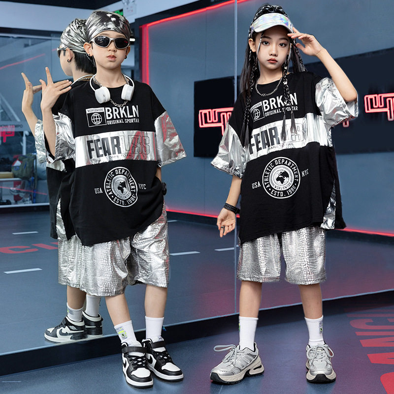 儿童街舞潮服嘻哈街舞套装演出服男童架子鼓表演服少儿舞台服装夏