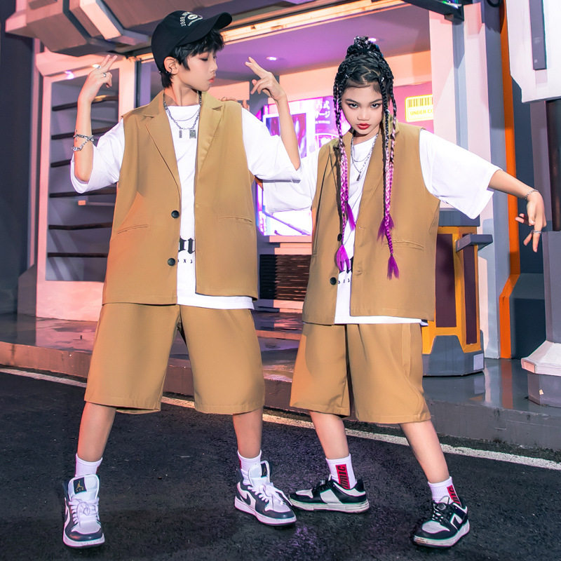 儿童爵士舞服装帅气西服街舞六一演出服男女童嘻哈表演服走秀潮服