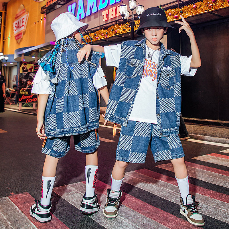儿童街舞套装男童六一演出服牛仔女孩hiphop走秀服装嘻哈表演服潮