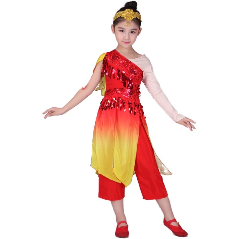 儿童古典舞演出服女童飘逸中国风古典表演服古装汉服女扇子舞