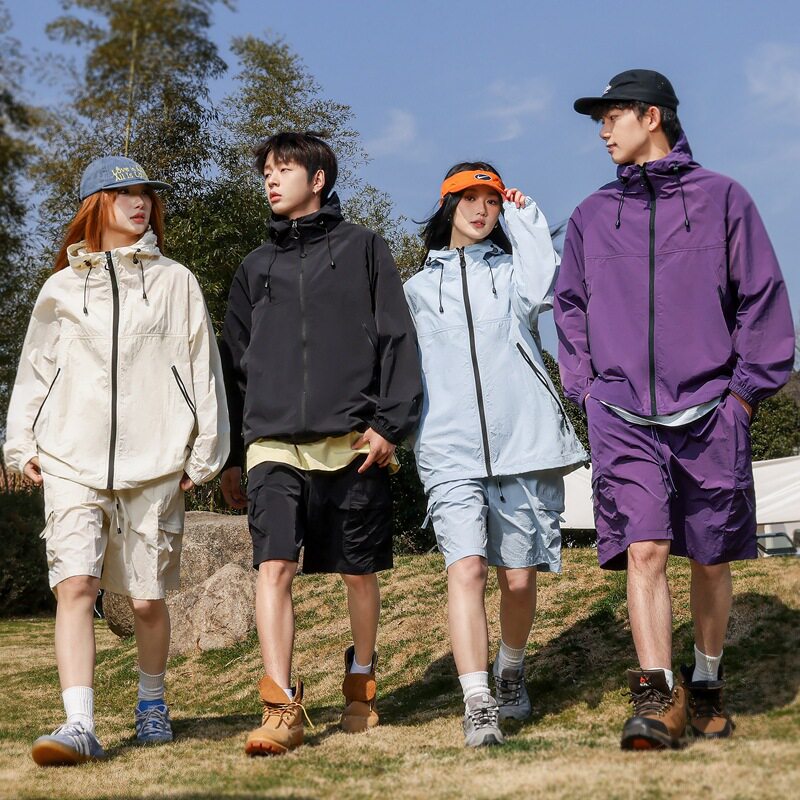 夏季山系户外轻薄外套男女连帽防晒衣防紫外线情侣旅行皮肤衣套装