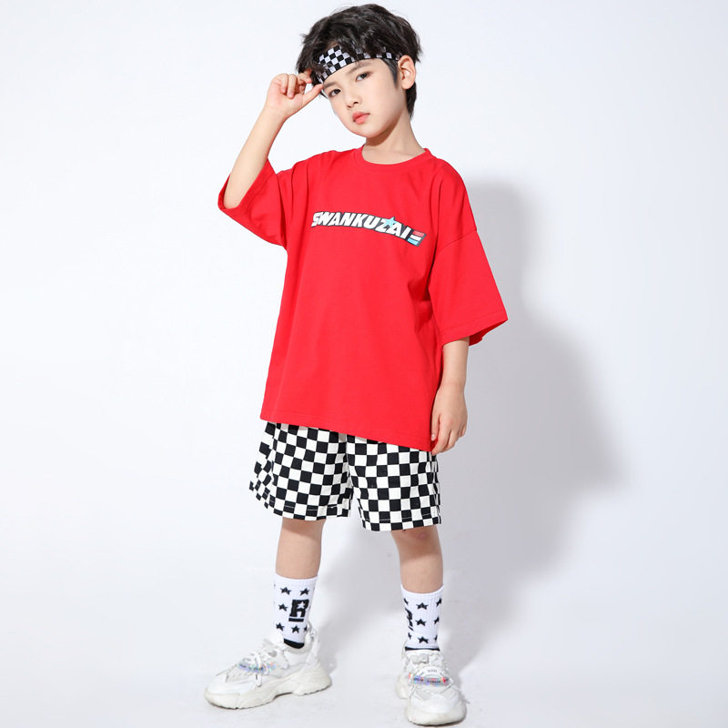 儿童啦啦队表演服男女童hiphop街舞潮服儿童红色大合唱表演服演出