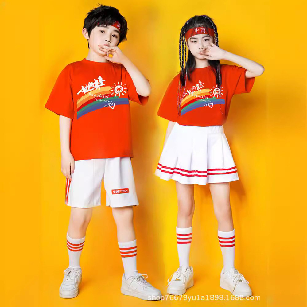 六一儿童啦啦队操演出服幼儿彩虹舞蹈表演服小学生运动会班服套装