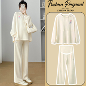 孕妇套装 子两件套 洋气上衣裤 春秋2026新款 杏色连帽休闲宽松时尚