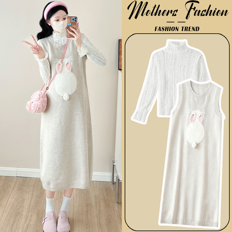 孕妇连衣裙杏色套装秋冬2025新款