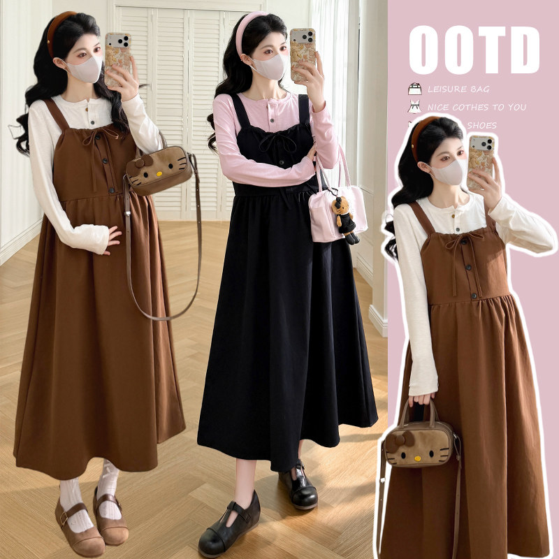 孕妇连衣裙套装春秋2026新款显瘦背带裙抽绳宽松A字针织裙百搭女,孕妇装/孕产妇用品/营养,连衣裙,淘宝优惠券,粉丝福利购,淘宝优惠卷