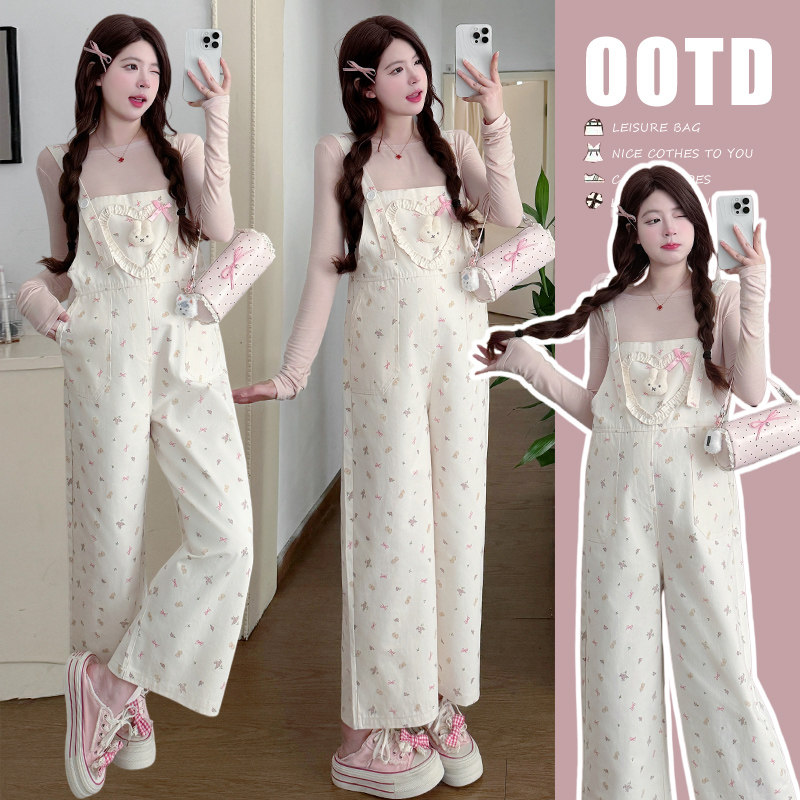 孕妇套装春秋2026新款小兔碎花牛仔背带裤粉色上衣套装休闲百搭女,孕妇装/孕产妇用品/营养,连衣裙,淘宝优惠券,粉丝福利购,淘宝优惠卷