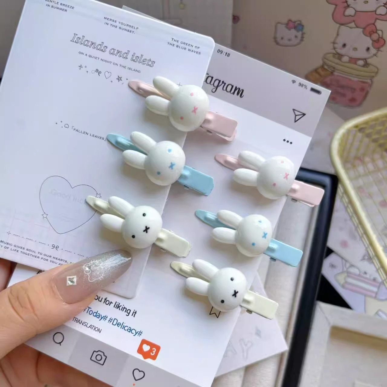 可爱米菲兔发夹碎发刘海夹头饰甜美日韩鸭嘴一字夹少女心卡通发夹