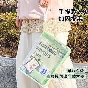 新款糖果色学生文件袋手提大容量手提包A4拉链透明试卷课本收纳袋