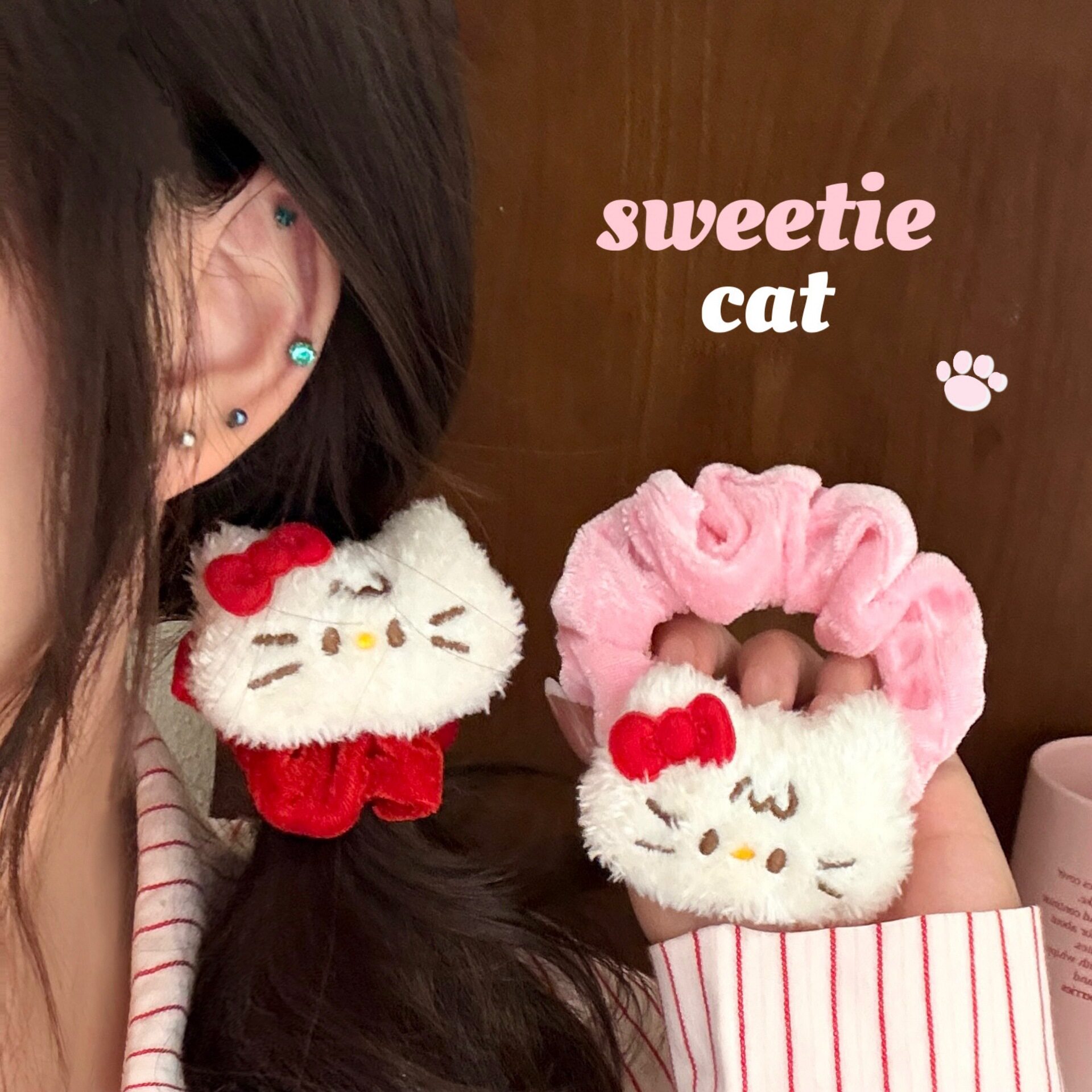 特价可爱少女小猫公仔发圈毛绒甜
