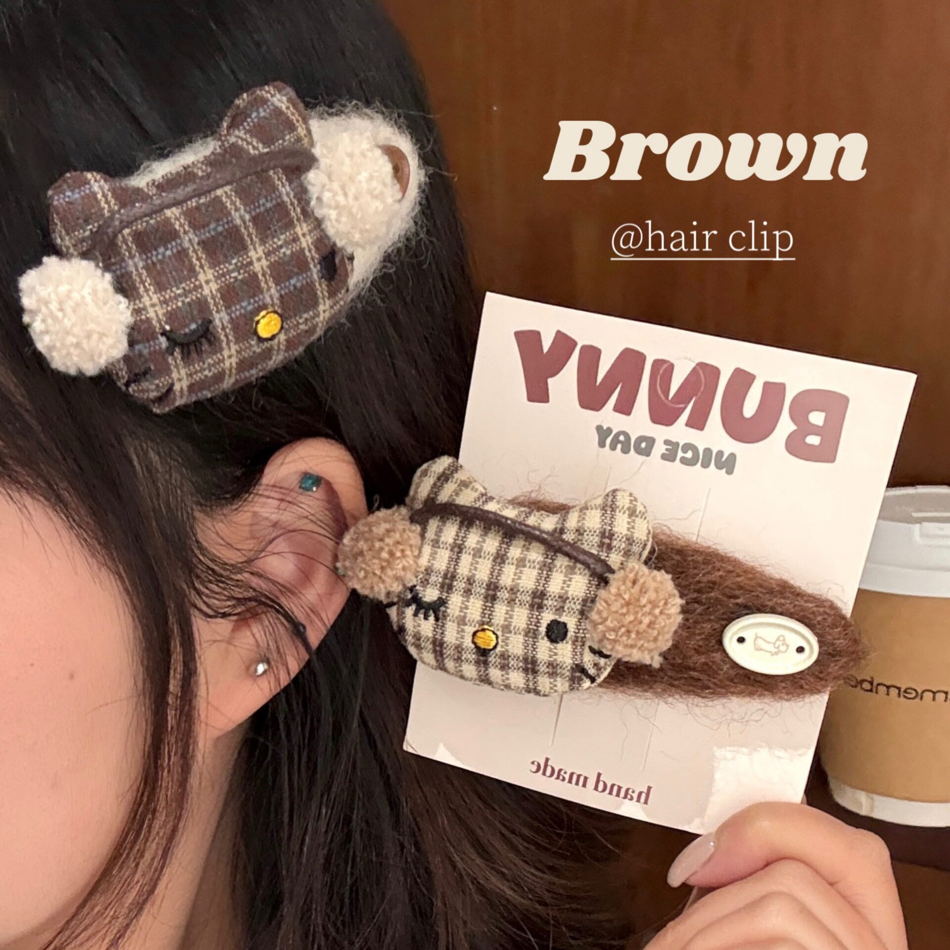 新年小礼品毛绒耳机发饰玩偶侧边毛毡夹水滴刘海夹碎发夹少女可爱