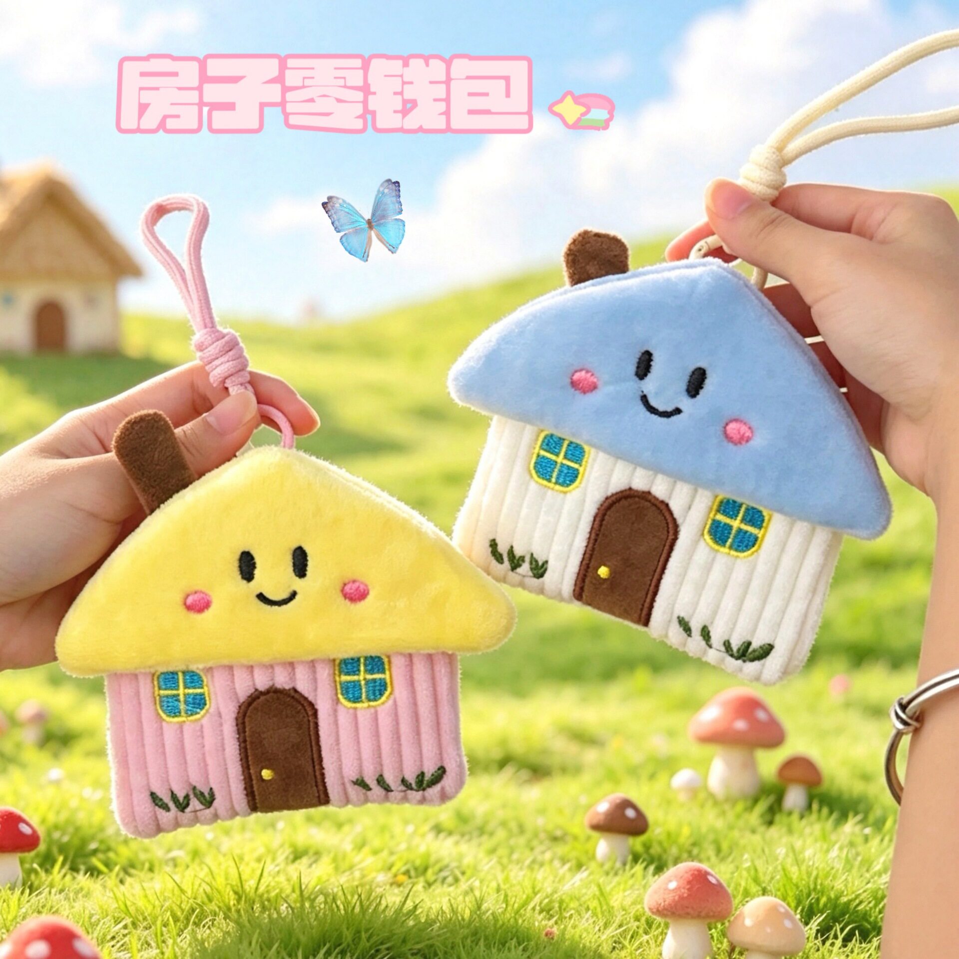 特价可爱毛绒小房零钱包挂件少女