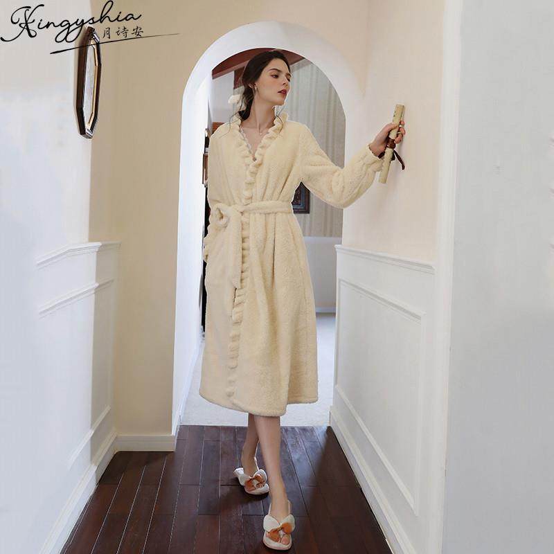 珊瑚绒睡袍女冬季长款睡裙法兰绒睡衣秋冬高级感法式加厚加绒浴袍