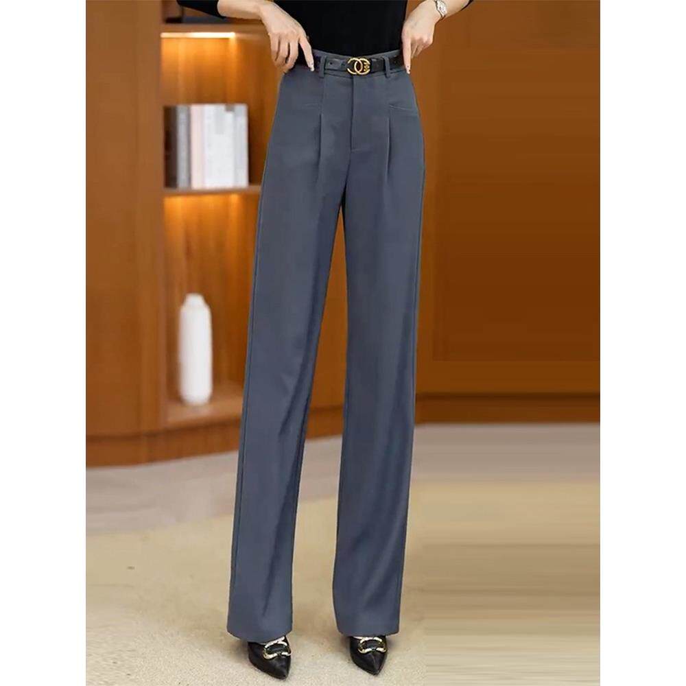 窄版直筒裤女2025春款新款高腰灰色垂感西装裤时尚宽松休闲阔腿裤