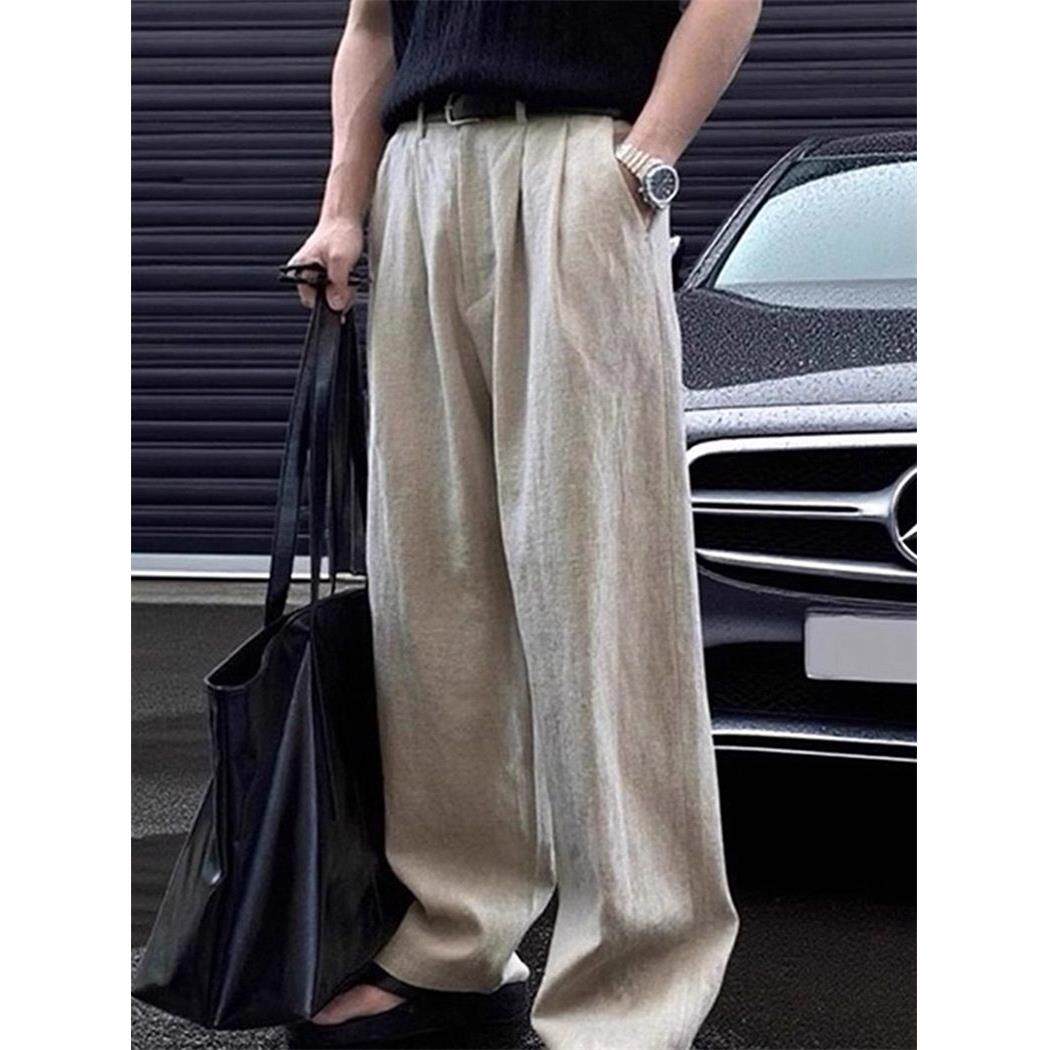 韩国CHIPOTLE老钱风天丝亚麻休闲男夏季薄款慵懒垂感弯刀直筒西裤