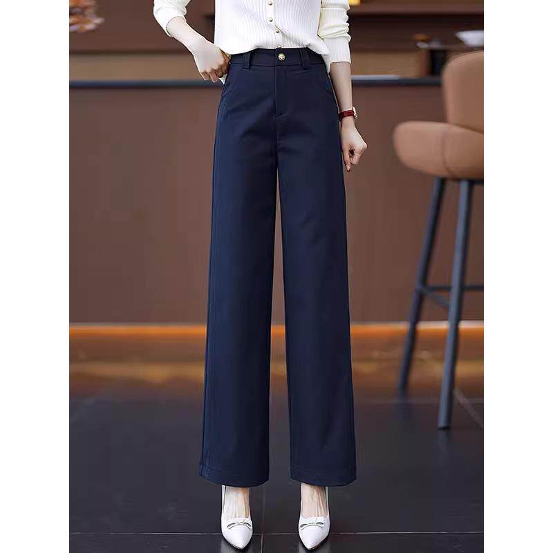窄版直筒裤女2025春秋新款宽松休闲西装裤藏蓝色垂感显瘦阔腿裤子