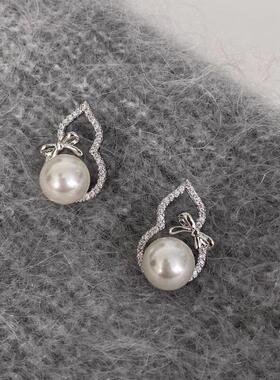 chomelkinsey新中式国风葫芦珍珠耳钉女镶锆石镂空蝴蝶设计耳环饰