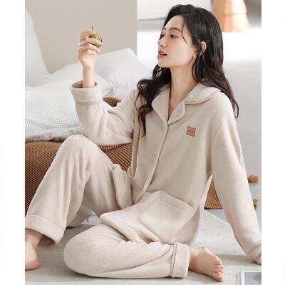 高级感2025新款睡衣女款秋冬季珊瑚绒加绒加厚款法兰绒家居服套装