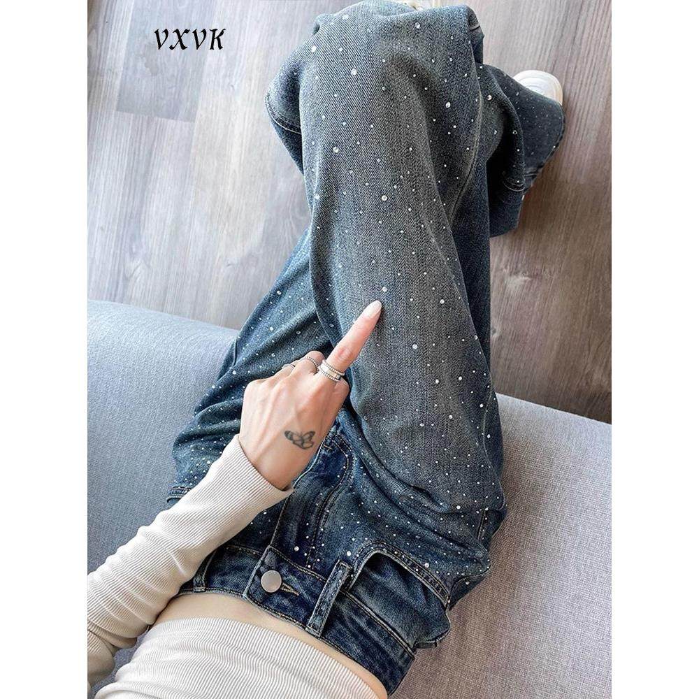 重工烫钻窄版牛仔裤女2025秋季高腰宽松显瘦直筒裤大码拖地阔腿裤,女装/女士精品,牛仔裤,淘宝优惠券,粉丝福利购,淘宝优惠卷