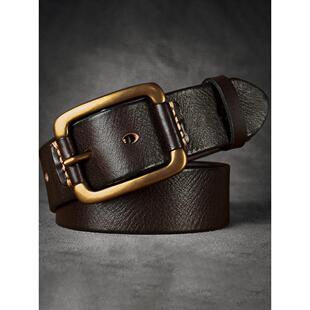 头层纯牛皮男士皮带真皮实心纯铜针扣手工腰带中青年百搭牛仔裤带