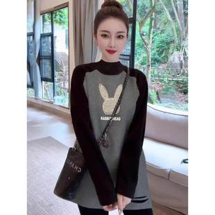 加绒加厚上衣打底衫 Rouje 宽松大码 t恤女春秋中长款 Dsyle磨毛长袖