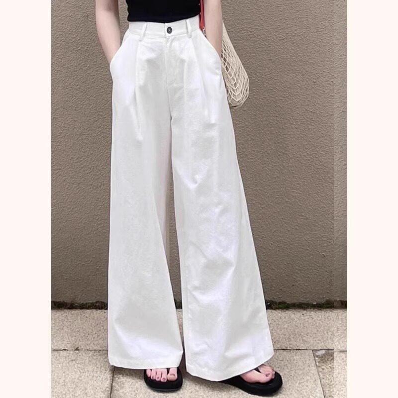 白色西装阔腿裤女夏季薄款高级感垂感梨形身材宽松显瘦百搭休闲