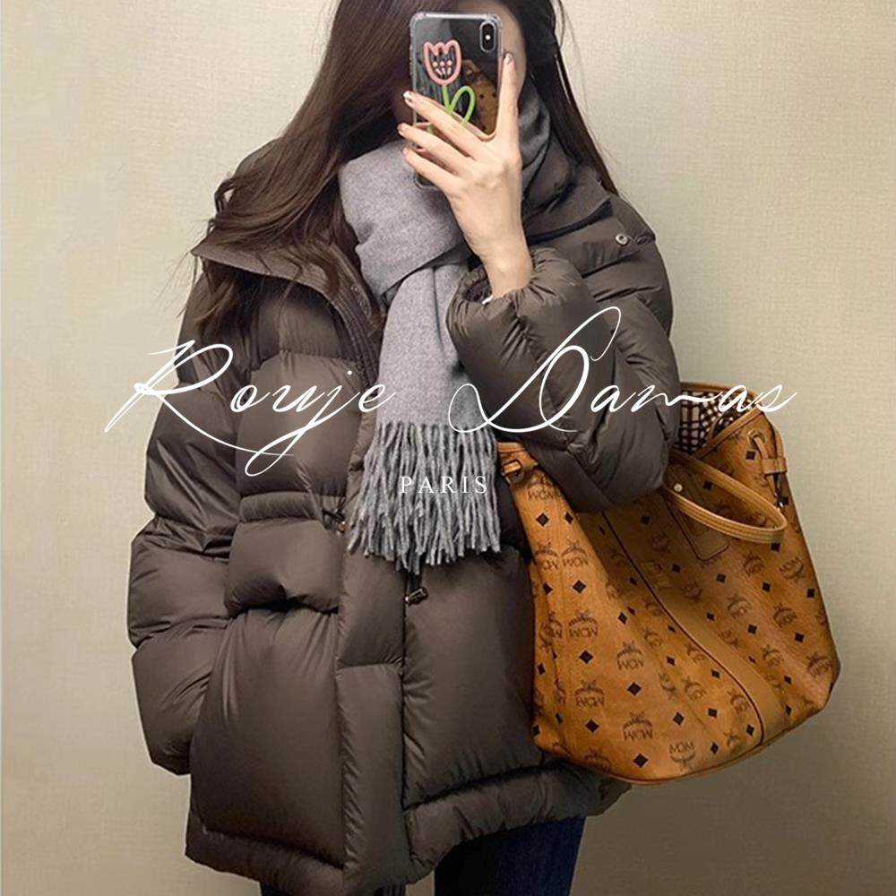 Rouje Damas深棕色连帽羽绒服女高级感宽松小个子加厚面包服外套