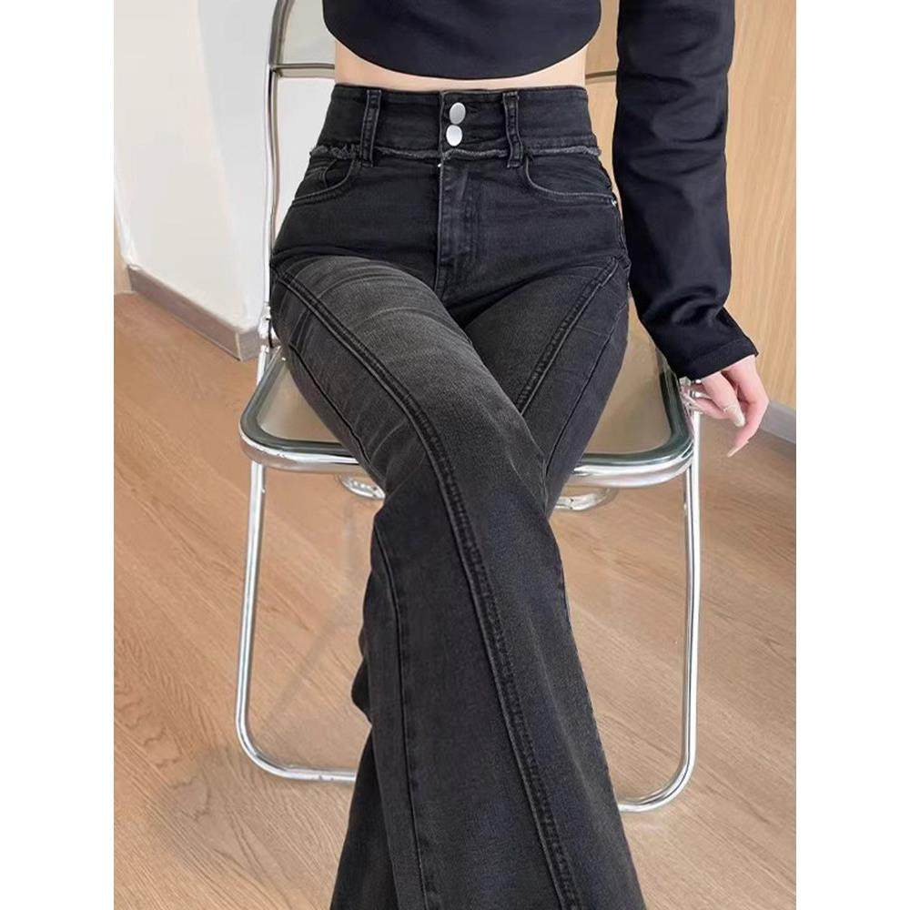 Canary Kiss黑灰色微喇牛仔裤女2025春季新款高腰显瘦毛边喇叭裤,女装/女士精品,大码裤装,淘宝优惠券,粉丝福利购,淘宝优惠卷