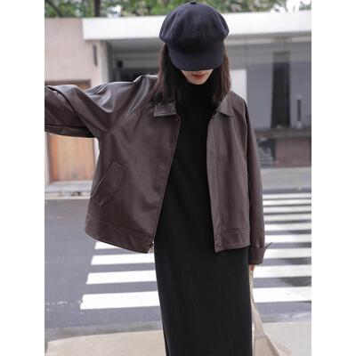 Mere Kore咖色美拉德皮衣外套女覆古短款机车pu皮夹克上衣小个子