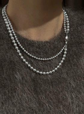 新加坡chomelkinsey灰色珍珠双层项链女精致轻奢小众毛衣链锁骨链