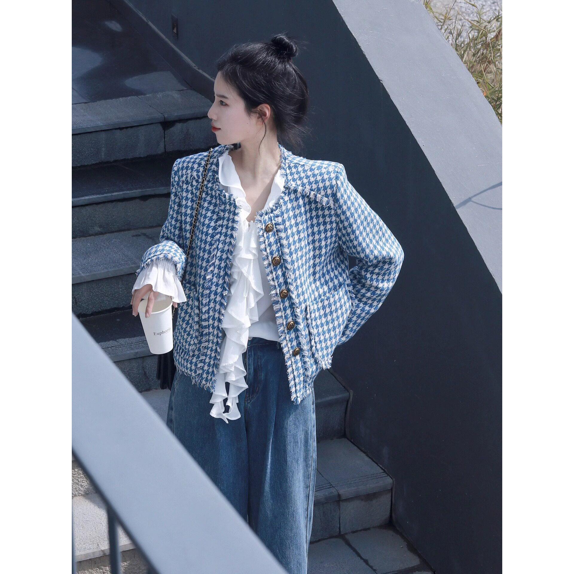 法式千鸟格小香风外套女春秋2025年新款小个子高级感休闲短款夹克