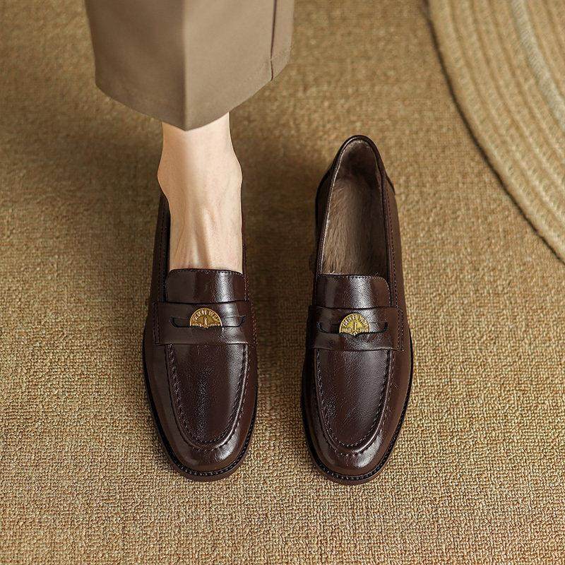 意大利Raraente~!金币乐福鞋女秋冬季加绒小皮鞋覆古圆头平底单鞋,女鞋,乐福鞋（豆豆鞋）,淘宝优惠券,粉丝福利购,淘宝优惠卷