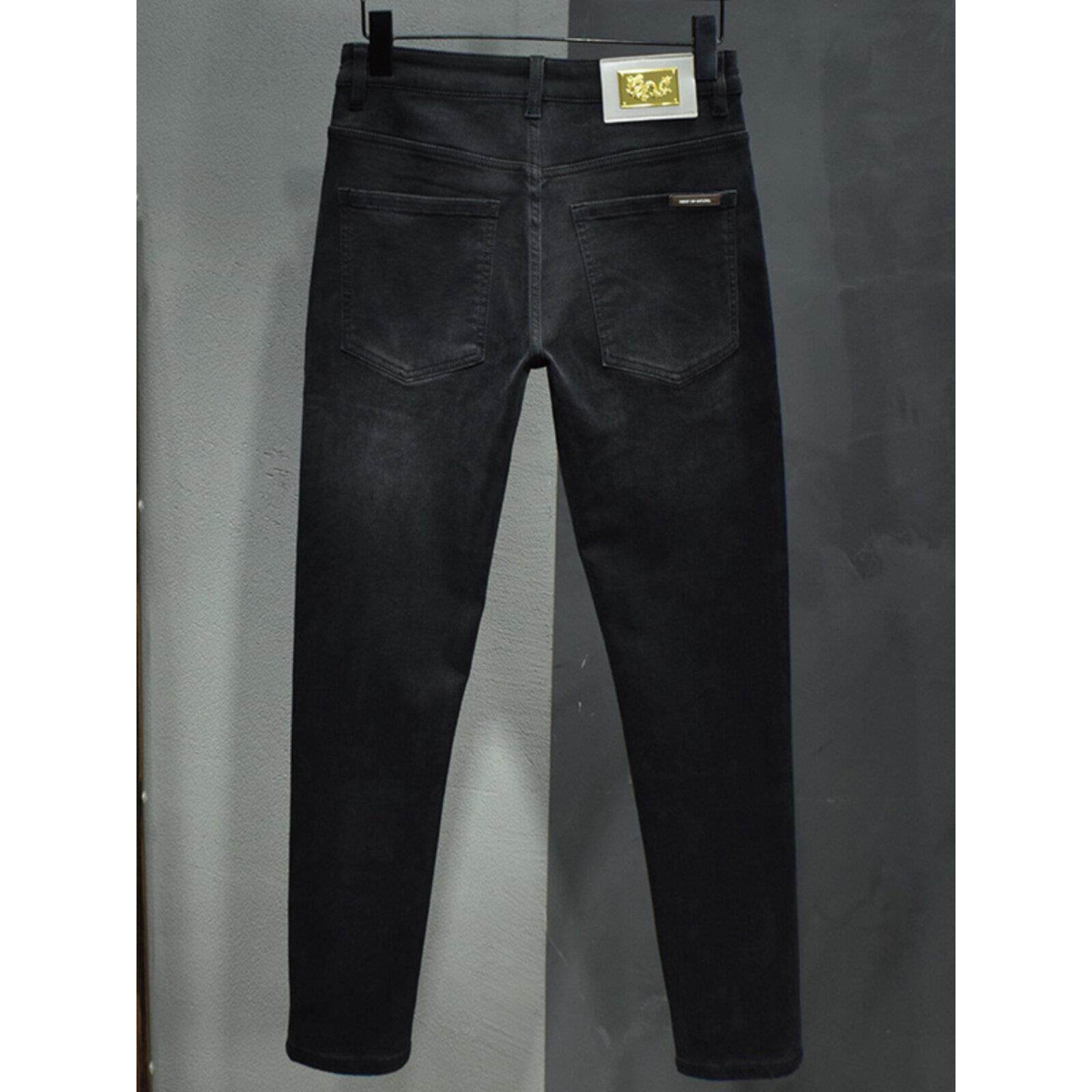 潮牌秋冬季新款黑色水洗牛仔裤弹力修身小直筒长裤欧美休闲男裤子