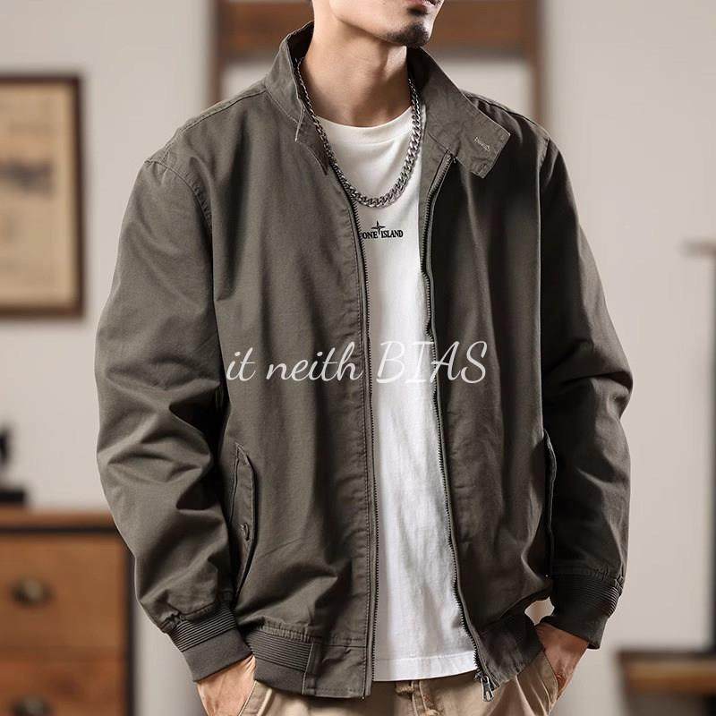 it neith BIAS美式复古工装夹克男秋冬款立领休闲加绒飞行员外套