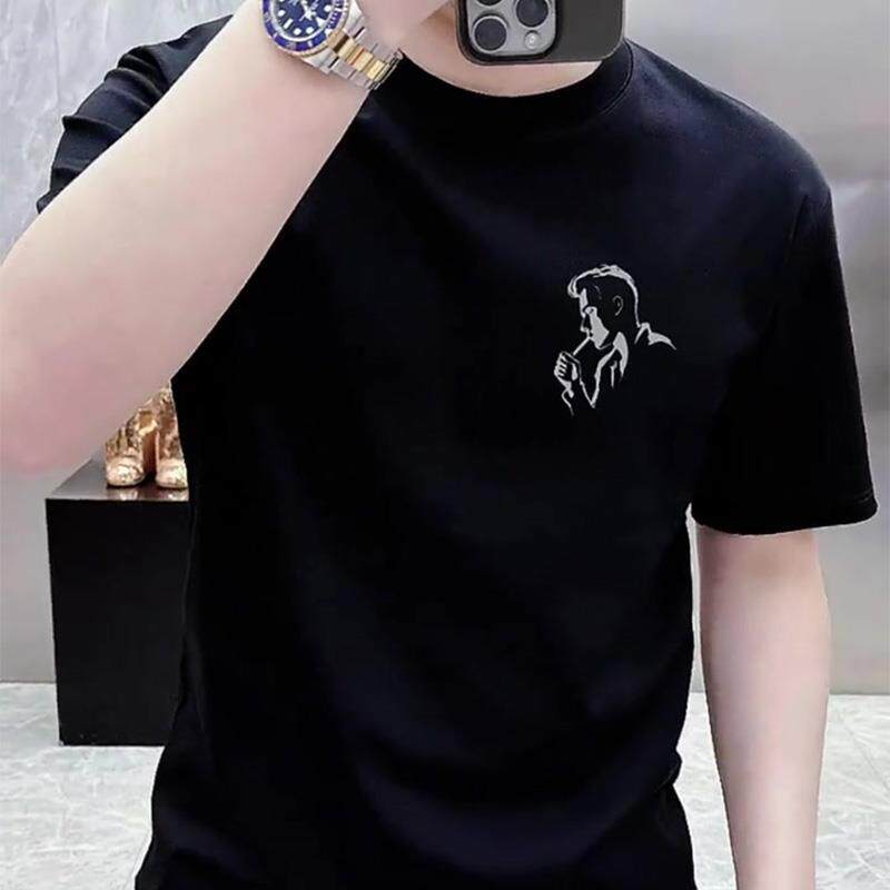 高端潮流2025夏季时尚上衣纯棉百搭短袖成熟稳重修身短袖T恤男士