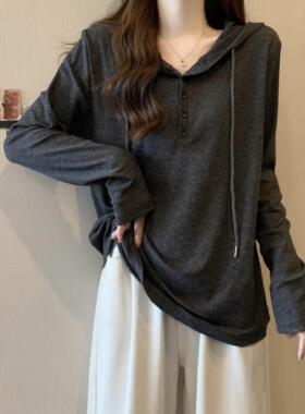 IT UNDER GARDEN 韩版纯色连帽长袖针织衫女秋季大码显瘦遮肚毛衣