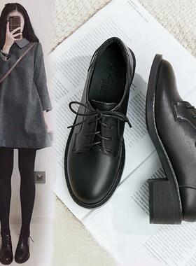 2025夏季新款中跟粗跟单鞋女黑色不磨脚软皮工作鞋子英伦风小皮鞋