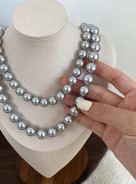 新加坡chomelkinsey灰色珍珠项炼女款2025新款秋冬大颗覆古锁骨炼