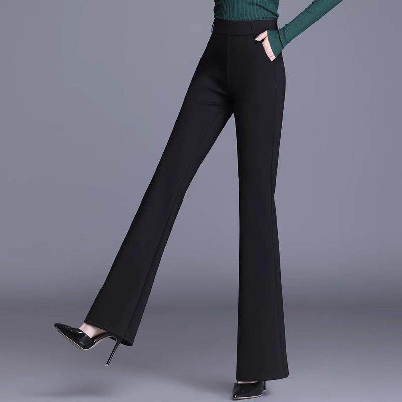 黑色微喇叭裤女新款2025年春秋大码高个子显瘦长裤妈妈高腰休闲裤