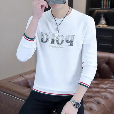 长袖t恤男纯棉春秋季男士圆领打底衫白色加厚潮流印花修身卫衣潮