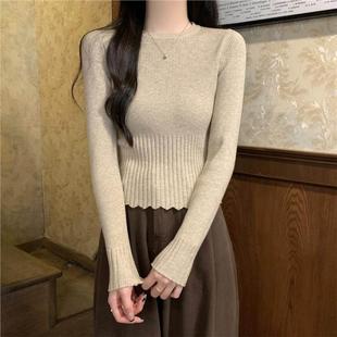 针织打底衫 上衣女春秋新款 内搭毛衣 Dsyle圆领收腰短款 法国Rouje