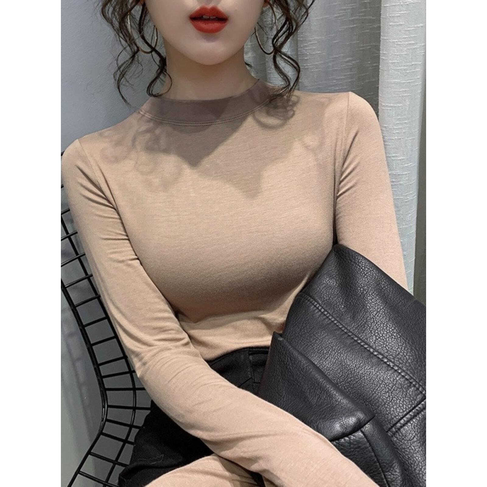 半高领莫代尔打底衫女春秋薄款长袖t恤2025新款洋气内搭纯色上衣
