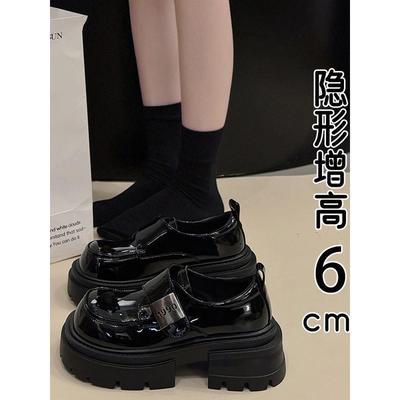 英国真皮黑色乐福鞋女2025新款秋季厚底增高百搭小皮鞋一脚蹬单鞋