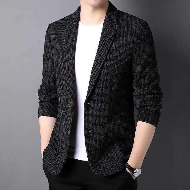 2025春秋季新款休闲西服男士潮流时尚格子商务便西装外套单件上衣