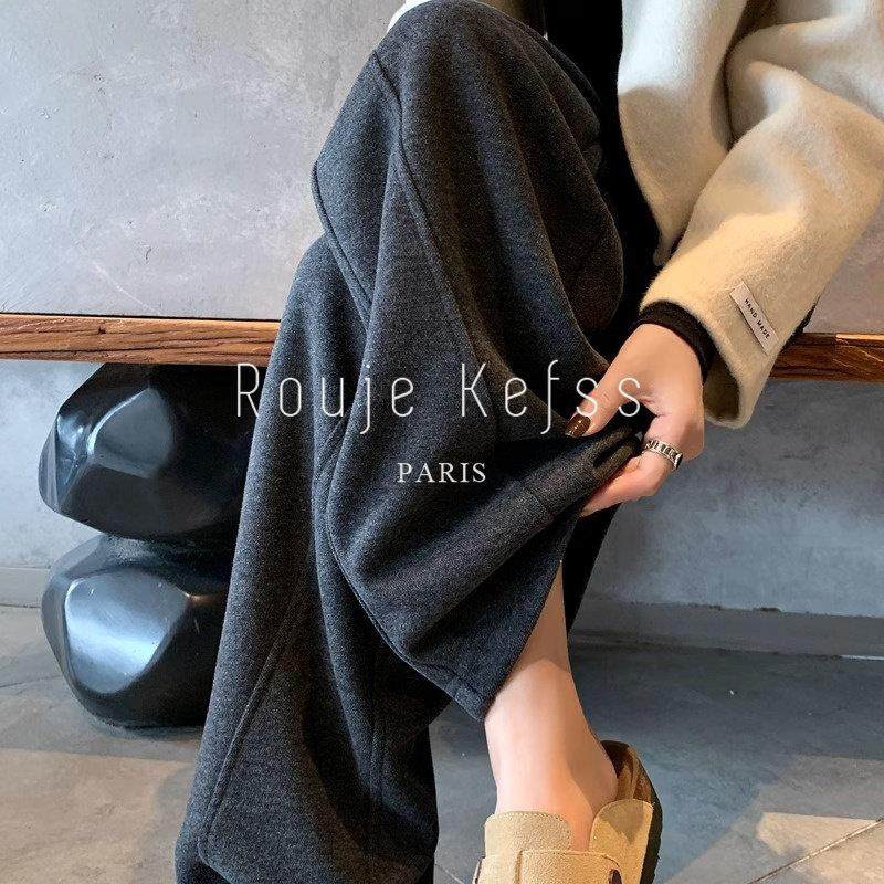 Rouje kefss法式窄版羊绒毛呢香蕉裤女秋冬休闲镰刀裤直筒阔腿裤,女装/女士精品,大码裤装,淘宝优惠券,粉丝福利购,淘宝优惠卷
