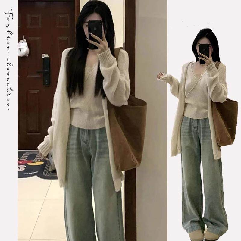 日系奶fufu白色软糯毛衣外套女秋冬新款休闲高级感慵懒风针织开衫