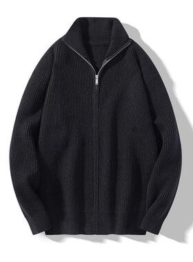 Home Daily 上身不臃肿~设计师款!秋季款纯色拉炼开衫立领毛衣男