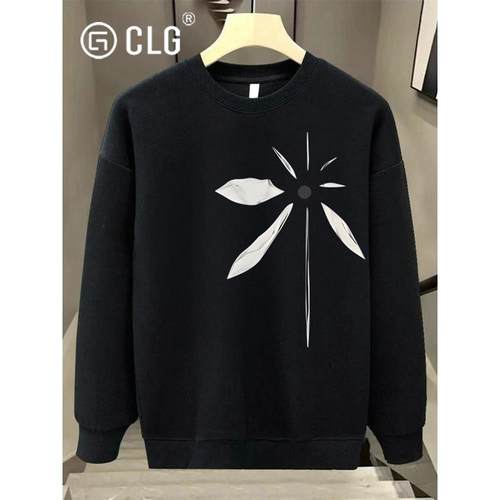 香港CLG潮牌美式痞帅重磅圆领卫衣青年款秋冬季街头宽松无帽外套