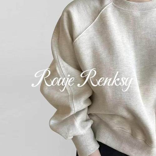 法国rouje renksy法式通勤燕麦色卫衣女秋冬季休闲宽松蝙蝠袖上衣