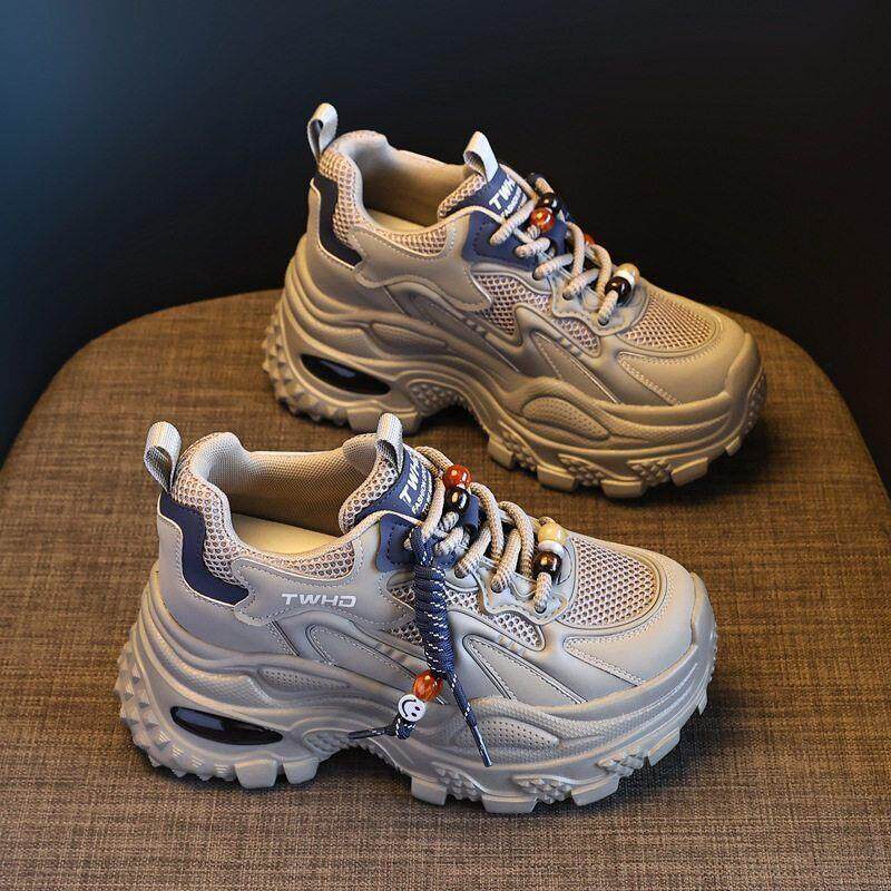 真皮增高厚底老爹鞋女款2025新款爆款鞋子女鞋春秋款软底8cm超轻